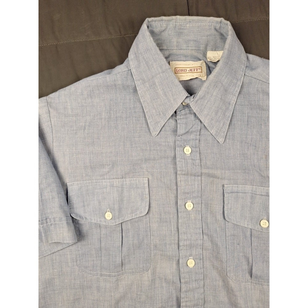 Vintage Lord Jeff Blue Button-Up Work Western Shirt Men Large Made In USA Rodeo